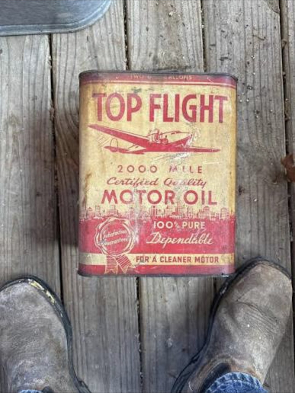 **Searching For Top Flight Vintage Motor Oil Can - Red & Yellow**